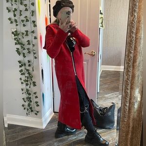 ORI Couture Vtg90 Maxi Hooded Coat Multi/Zip Closure |Red/Blk |Boiled Wool |Sz S
